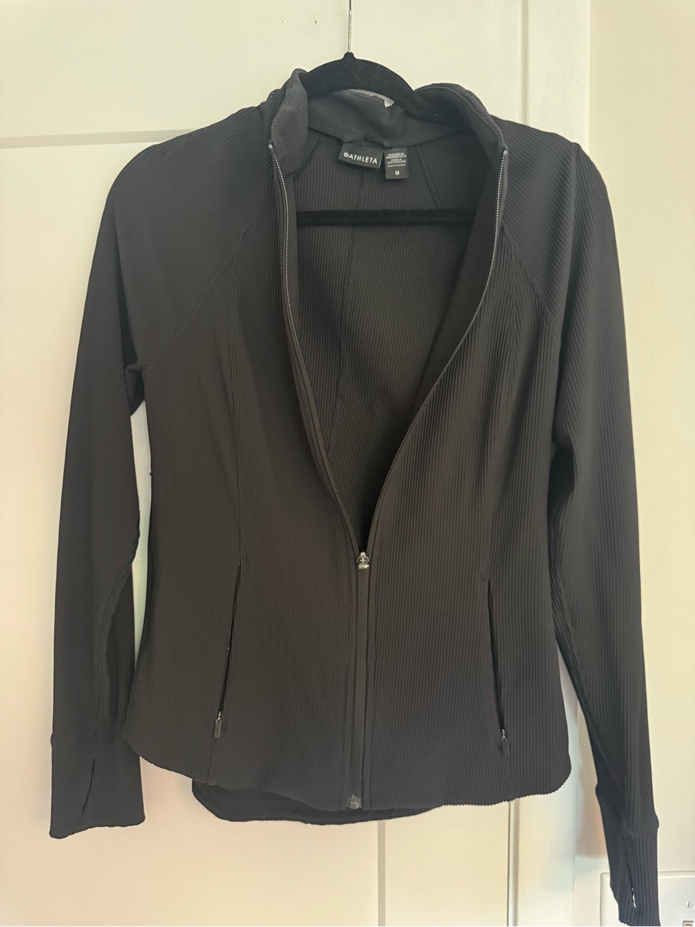 Athleta Black Ribbed Zip-Up Bomber Jacket